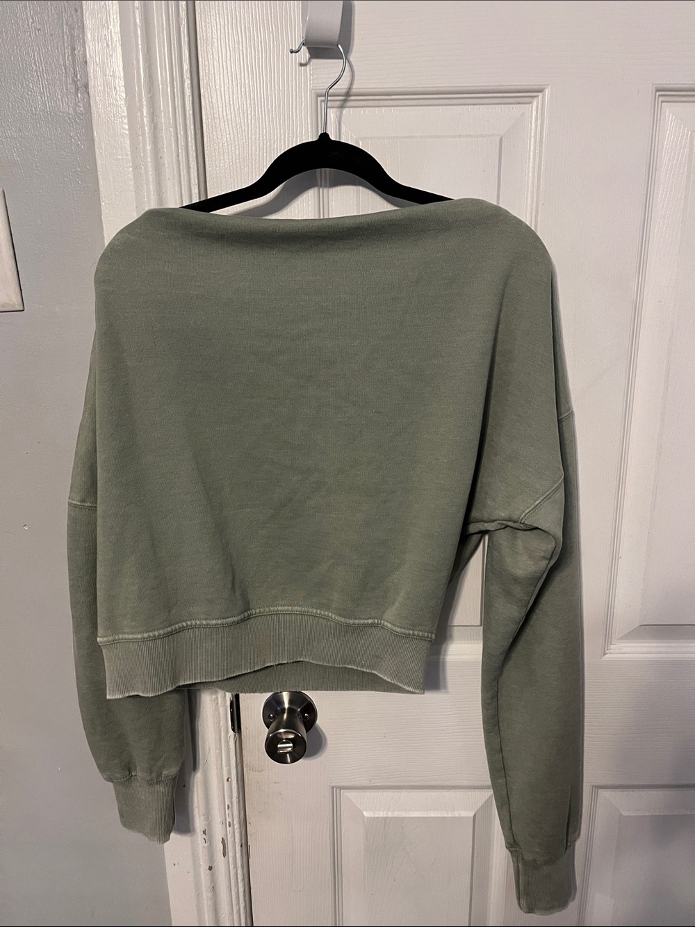 Free People Date Night Off-Shoulder Sweatshirt- Sage Green - Picture 12 of 15